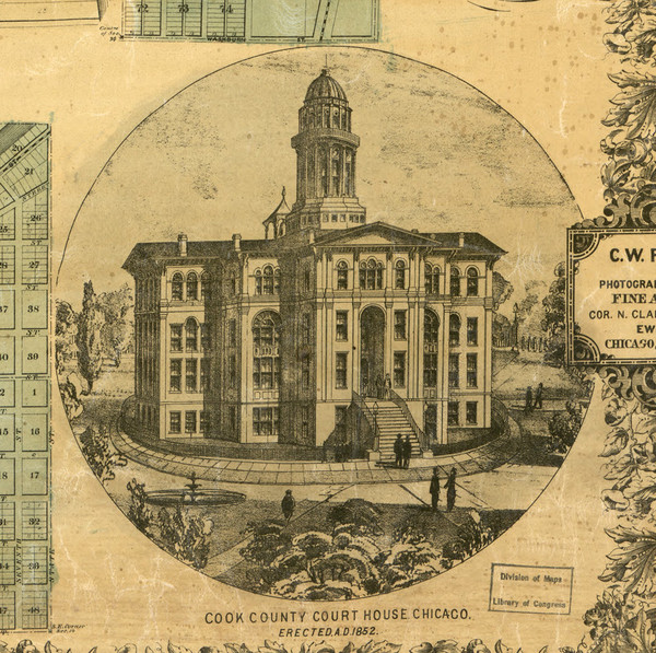 Cook County Courthouse - Chicago, Illinois 1861 Old Town Map Custom Print - Cook Co.