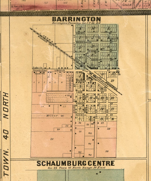 Barrington Village - Cook Co., Illinois 1886 Old Town Map Custom Print - Cook Co.