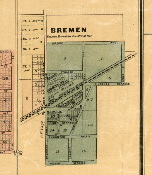 Brement Village - Cook Co., Illinois 1886 Old Town Map Custom Print - Cook Co.