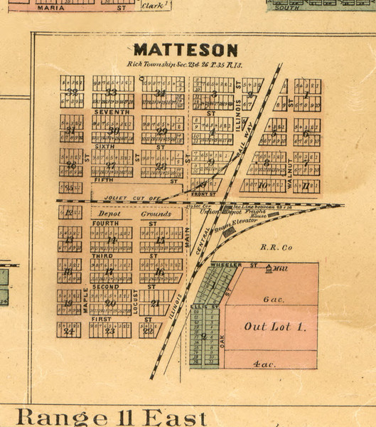 Matteson Village - Cook Co., Illinois 1886 Old Town Map Custom Print - Cook Co. Matteson Village - Cook Co., Illinois 1886 Old Town Map Custom Print - Cook Co.
