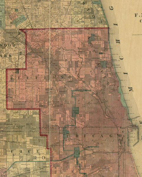 Jefferson, Illinois 1890 Old Town Map Custom Print - Cook Dupage Cos.