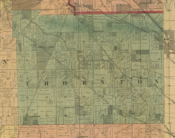 Thornton, Illinois 1890 Old Town Map Custom Print - Cook Dupage Cos.