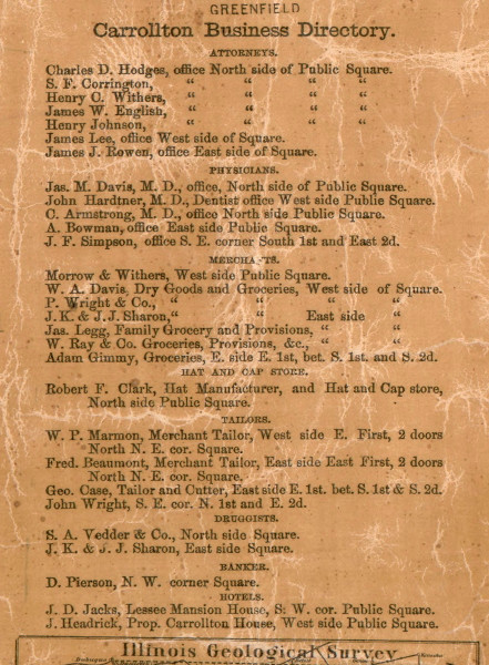 Carrollton Business Directory Part 1 - Greene Co., Illinois 1861 Old Town Map Custom Print - Greene Co.