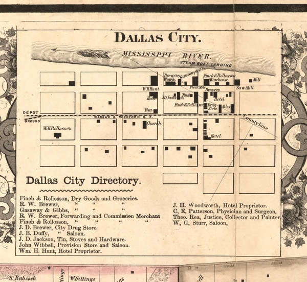Dallas City Village - Hancock Co., Illinois 1859 Old Town Map Custom Print - Hancock Co.