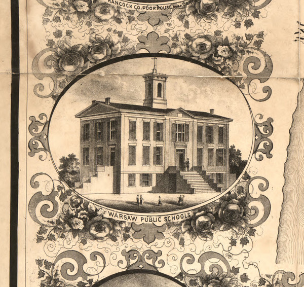 Warsaw Public Schools - Hancock Co., Illinois 1859 Old Town Map Custom Print - Hancock Co.