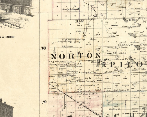 Norton, Illinois 1860 Old Town Map Custom Print - Iroquois & Kankakee Cos.