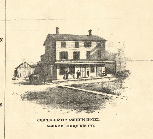 Cornell Bros Ashkum Hotel Ashkum - Iroquois & Kankakee Cos., Illinois 1860 Old Town Map Custom Print - Iroquois & Kankakee Cos.