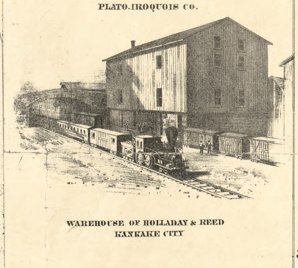 Holladay & Reed Warehouse Kankakee - Iroquois & Kankakee Cos., Illinois 1860 Old Town Map Custom Print - Iroquois & Kankakee Cos.