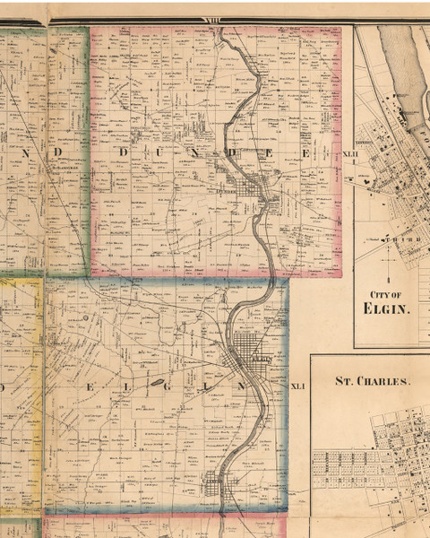 Dundee, Illinois 1860 Old Town Map Custom Print - Kane Co.