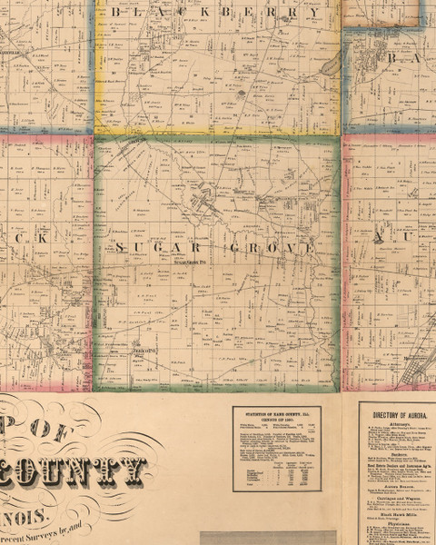 Sugar Grove, Illinois 1860 Old Town Map Custom Print - Kane Co.