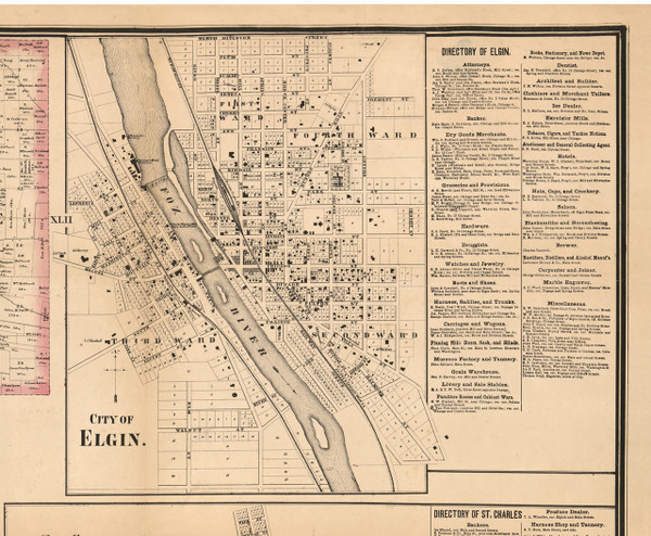 Elgin Village - Kane Co., Illinois 1860 Old Town Map Custom Print - Kane Co.