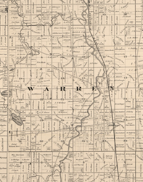 Warren, Illinois 1873 Old Town Map Custom Print - Lake Co.