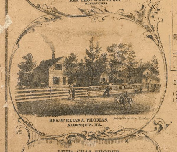 Elias Thomas Residence Algonquin - McHenry Co. , Illinois 1862 Old Town Map Custom Print - McHenry Co.