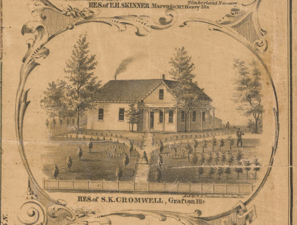 SK Cromwell Residence Grafton - McHenry Co. , Illinois 1862 Old Town Map Custom Print - McHenry Co.