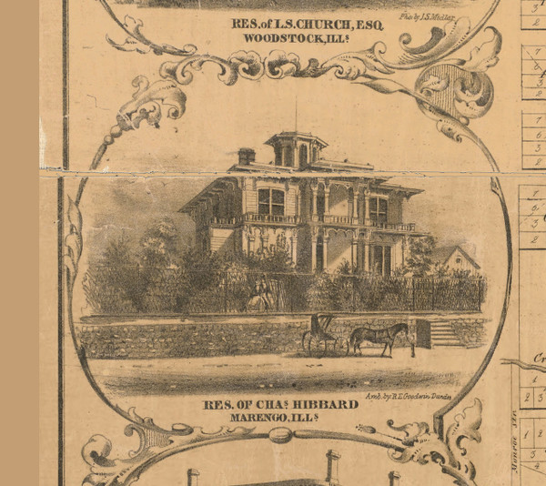 Charles Hibbard Residence Marengo - McHenry Co. , Illinois 1862 Old Town Map Custom Print - McHenry Co.