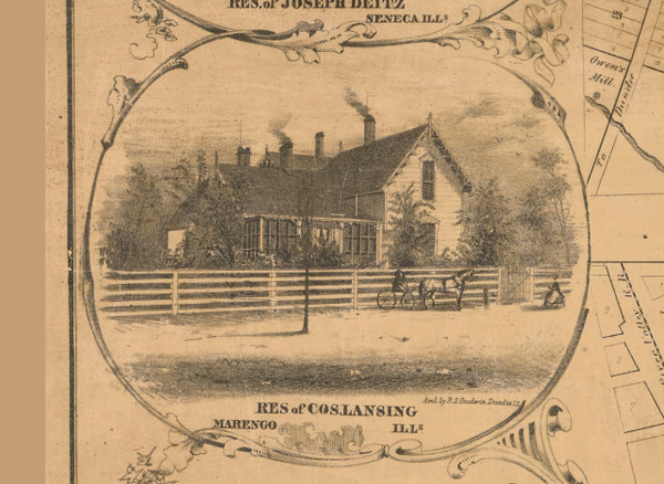 C Lansing Residence Marengo - McHenry Co. , Illinois 1862 Old Town Map Custom Print - McHenry Co.