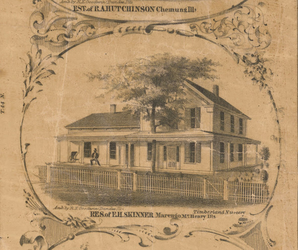 EH Skinner Residence Marengo - McHenry Co. , Illinois 1862 Old Town Map Custom Print - McHenry Co.