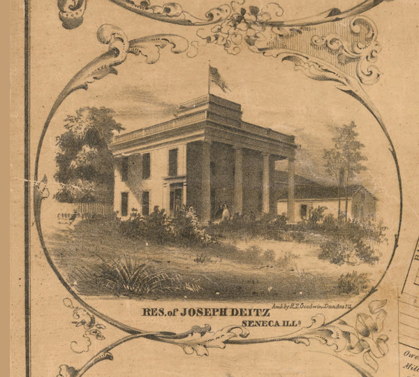 Joseph Deitz Residence  Seneca - McHenry Co. , Illinois 1862 Old Town Map Custom Print - McHenry Co.