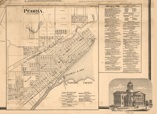 Peoria Village - Peoria Co., Illinois 1861 Old Town Map Custom Print - Peoria Co.