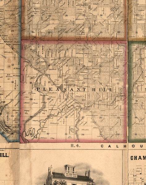 Pleasant Hill, Illinois 1860 Old Town Map Custom Print - Pike Co.