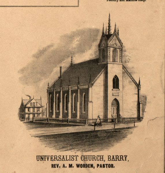 Barry Universalist Church - Pike Co., Illinois 1860 Old Town Map Custom Print - Pike Co. Barry Universalist Church - Pike Co., Illinois 1860 Old Town Map Custom Print - Pike Co.