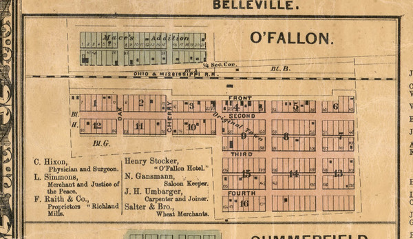 O'Fallon Village - St Clair Co., Illinois 1863 Old Town Map Custom Print - St. Clair Co. O'Fallon Village - St Clair Co., Illinois 1863 Old Town Map Custom Print - St. Clair Co.