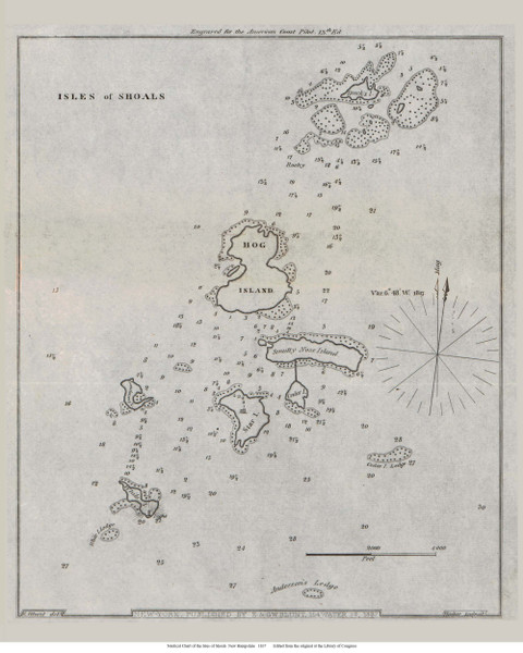 Isles of Shoals 1837  - Old Map Reprint - New Hampshire Towns Other Isles of Shoals 1837  - Old Map Reprint - New Hampshire Towns Other