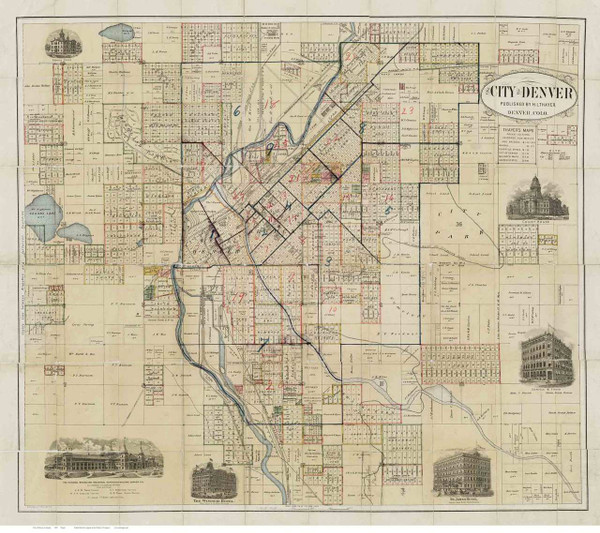 Denver 1883 Thayer - Old Map Reprint - Colorado Cities