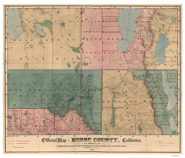 Modoc County California 1887 - Old Map Reprint Modoc County California 1887 - Old Map Reprint