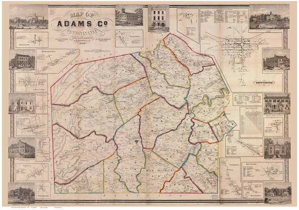 Adams County Pennsylvania 1858 Copy 3 - Old Map Reprint Adams County Pennsylvania 1858 Copy 3 - Old Map Reprint