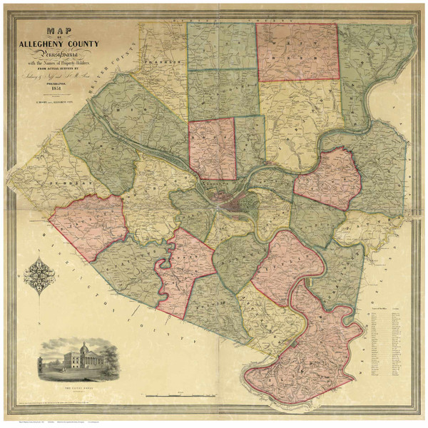 Allegheny County Pennsylvania 1851 - Old Map Reprint