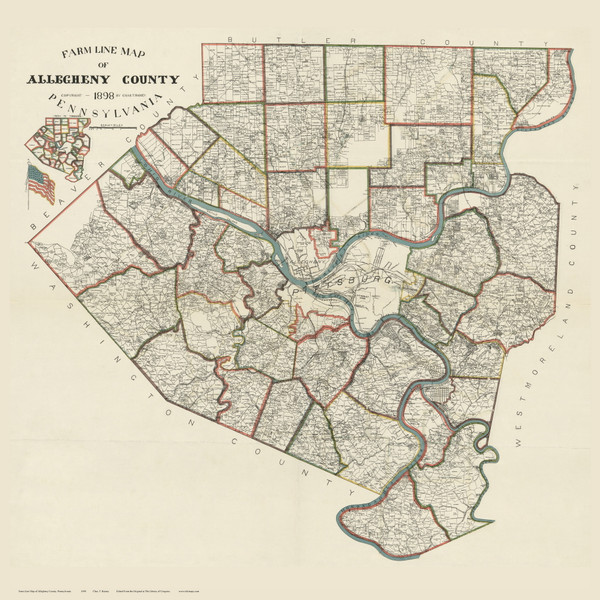 Allegheny County Pennsylvania 1898 - Old Map Reprint