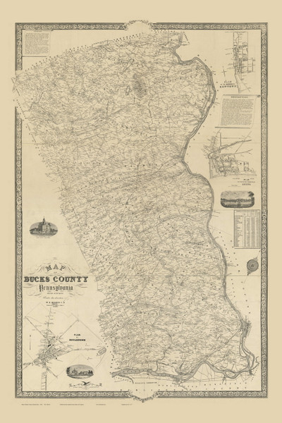 Bucks County Pennsylvania 1850 Copy 2 - Old Map Reprint
