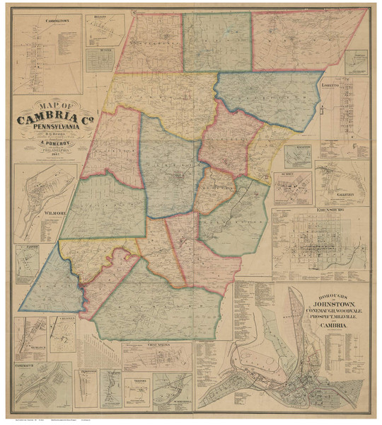Cambria County Pennsylvania 1867 - Old Map Reprint