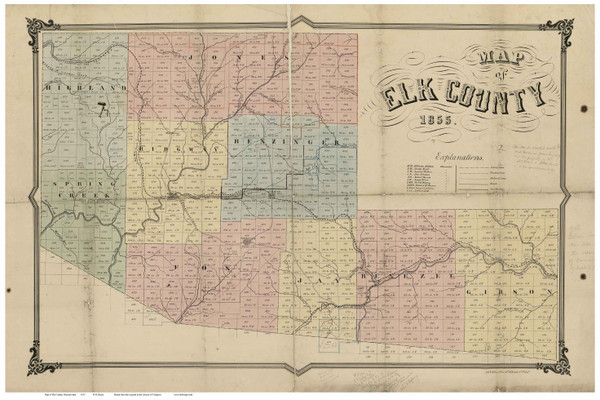 Elk County Pennsylvania 1855 Copy B - Old Map Reprint Elk County Pennsylvania 1855 Copy B - Old Map Reprint