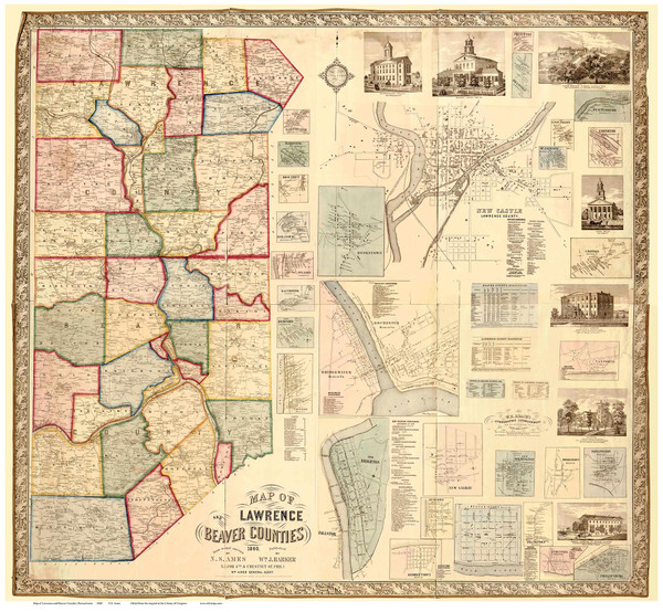 Lawrence & Beaver County Pennsylvania 1860 Copy 1 - Old Map Reprint