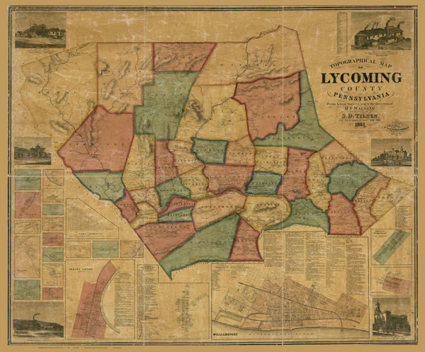Lycoming County Pennsylvania 1861 - Old Map Reprint