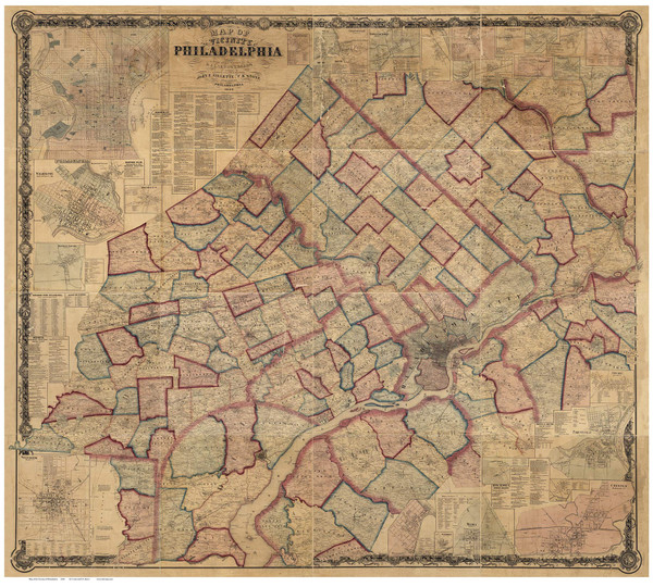 Philadelphia Vicinity, Pennsylvania 1860 - Old Map Reprint - County Wall Map - Gillette & Stone