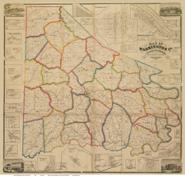 Washington County Pennsylvania 1861 - Old Map Reprint