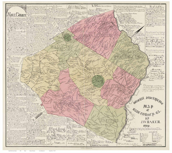 Hart County 1889 Georgia - Old Map Reprint