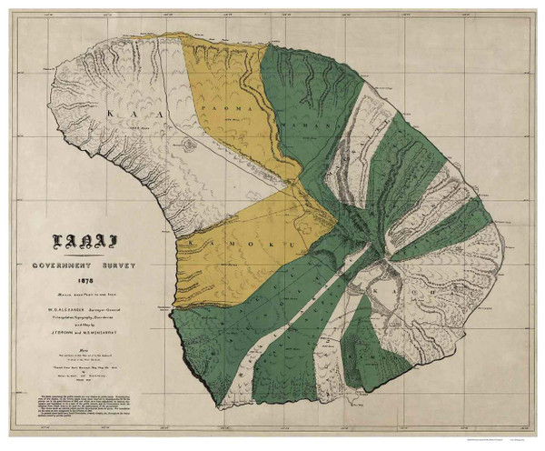 Island of Lanai - Hawaii 1878 Old Map Reprint