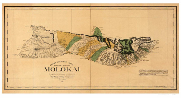 Island of Molokai - Hawaii 1897 Old Map Reprint