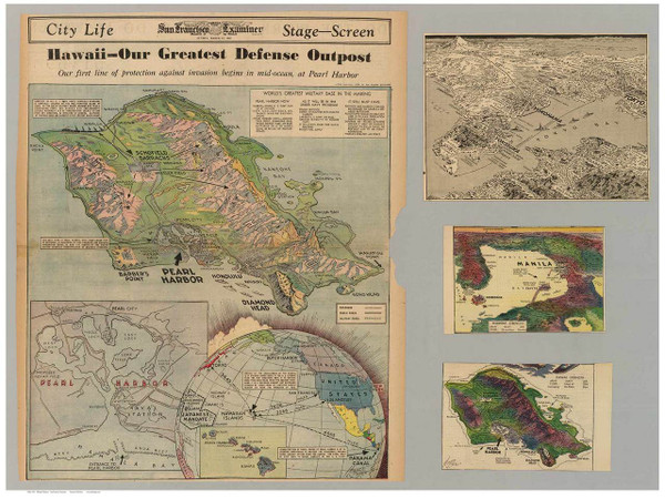 Island of Oahu - Pearl Harbor - Hawaii 1938 Old Map Reprint