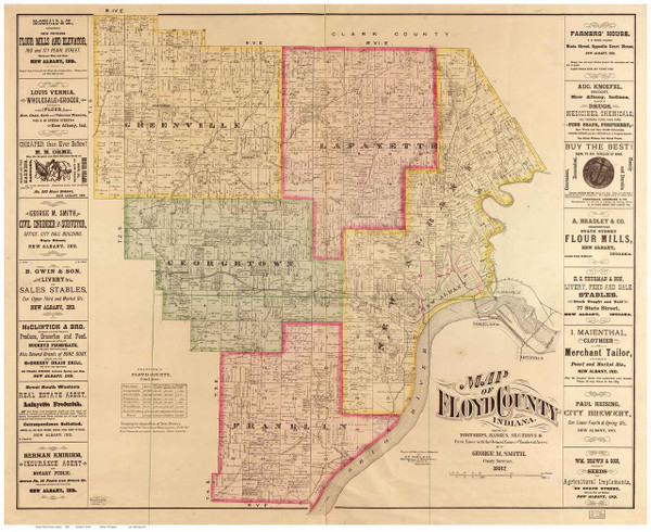 Floyd County, Indiana 1882 - Old Map Reprint