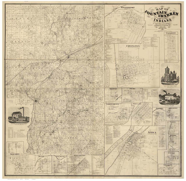 Fountain & Warren Counties, Indiana 1865 - Old Map Reprint Fountain & Warren Counties, Indiana 1865 - Old Map Reprint