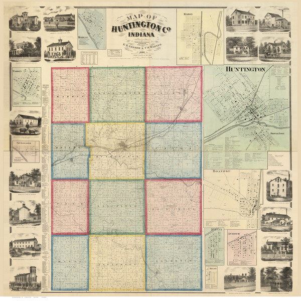 Huntington County, Indiana 1866 - Old Map Reprint