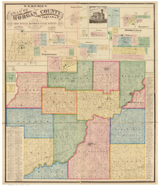 Morgan County, Indiana 1875 - Old Map Reprint Morgan County, Indiana 1875 - Old Map Reprint