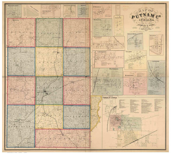 Putnam County, Indiana 1864 - Old Map Reprint