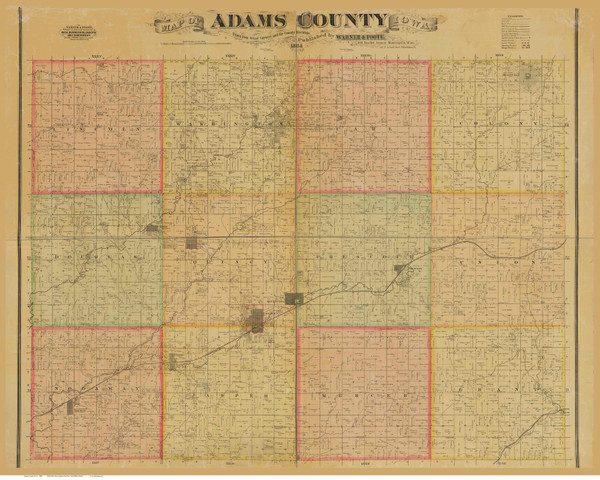 Adams County Iowa 1884 - Old Map Reprint