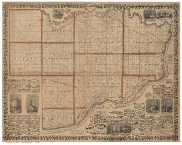 Scott County Iowa 1860 - Old Map Reprint